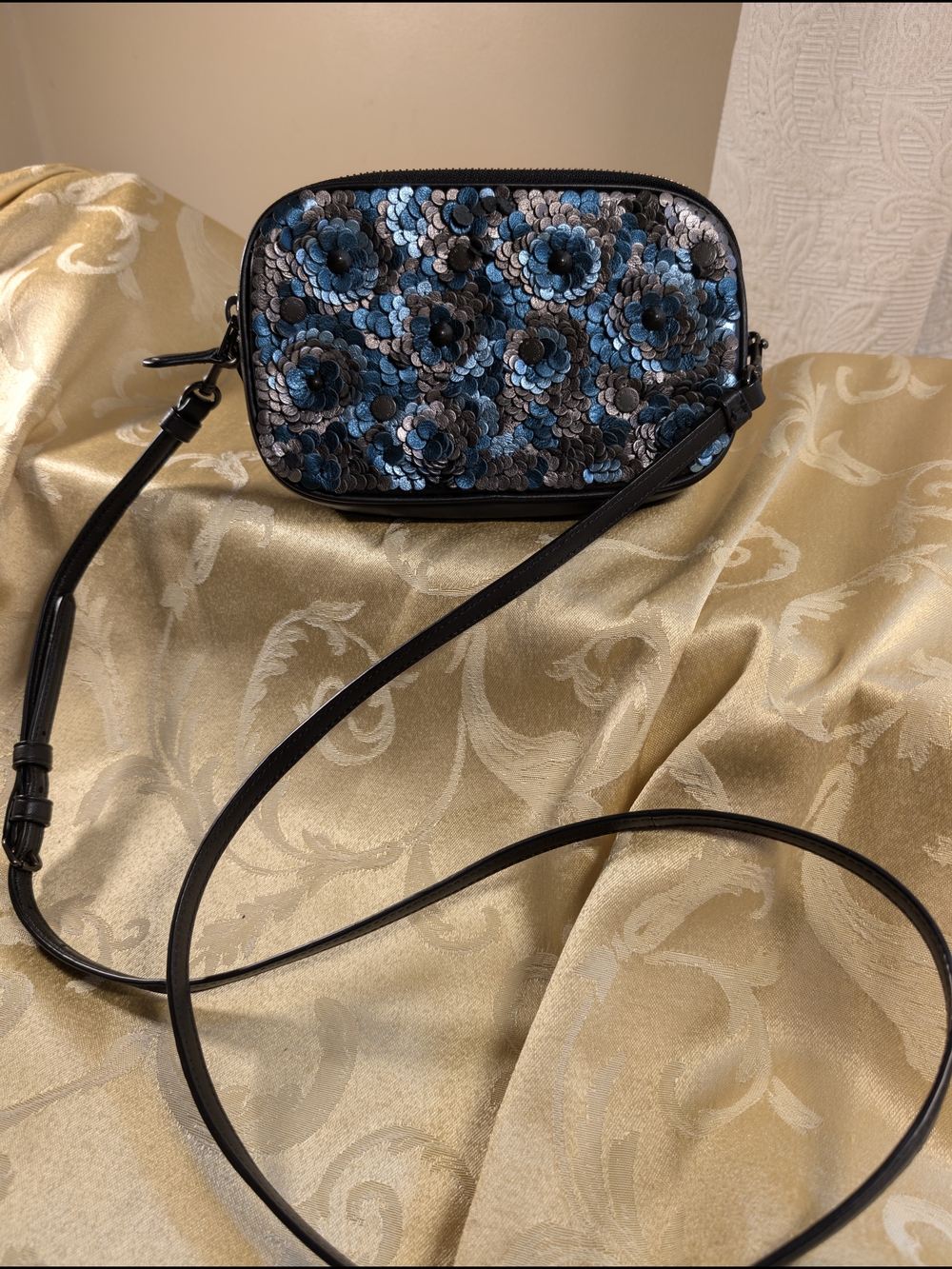 Coach Sadie Crossbody Bag with Blue Floral Sequin Detailing